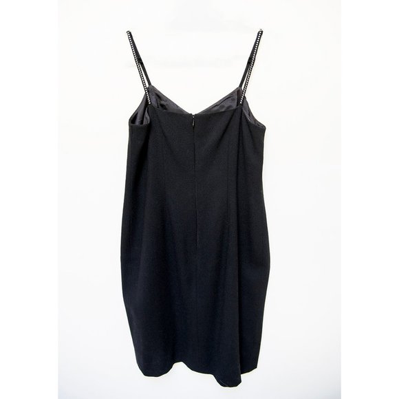 David Hayes Vintage 80s Black Cocktail Dress Rhinestone Straps sz 8 - Picture 2 of 7